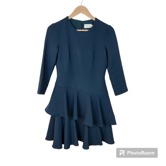 Eliza J Dresses & Skirts - NWT Eliza J Dark Green Tiered Ruffle Hem 3/4 Sleeve Shift Dress Sz 2